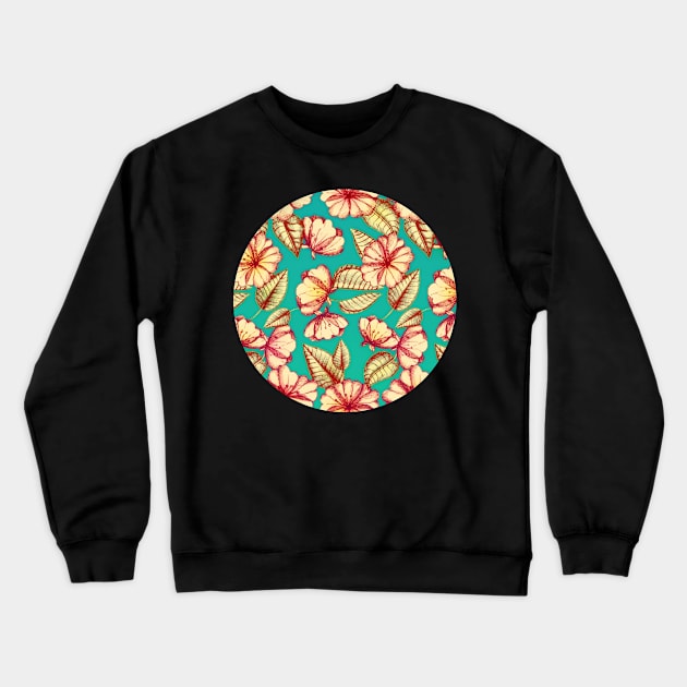 Rust & Teal Floral Pattern Crewneck Sweatshirt by micklyn